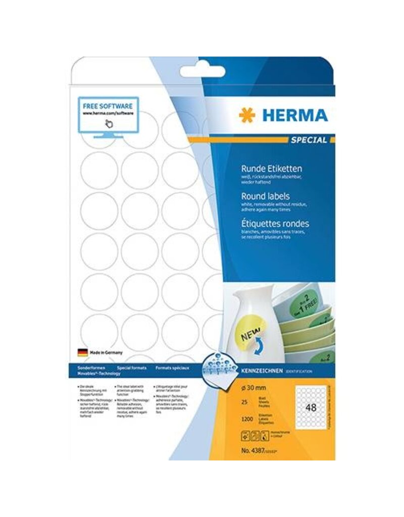 HERMA Universaletiketten D30mm weiß HERMA 4387 ablösbar