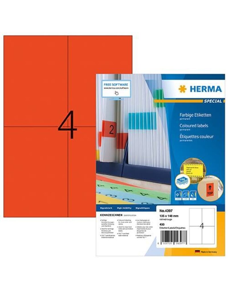 HERMA Universaletiketten 105x148 rot HERMA 4397 100 Blatt