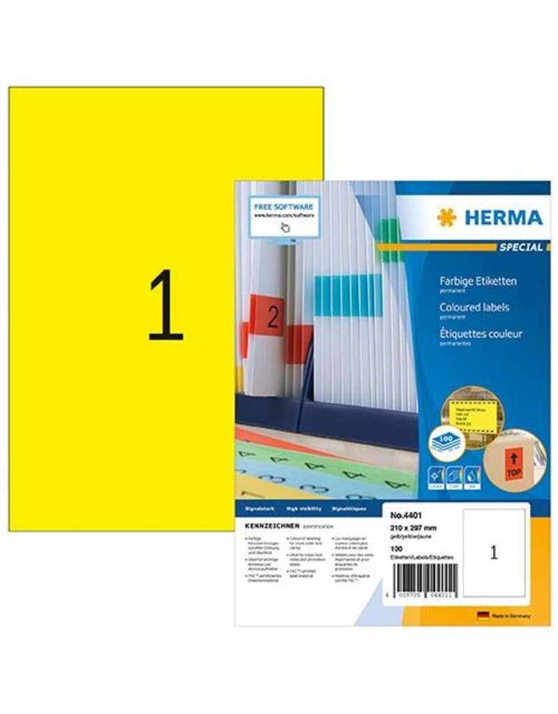 HERMA Universaletiketten 210x297 gelb HERMA 4401 100 Blatt