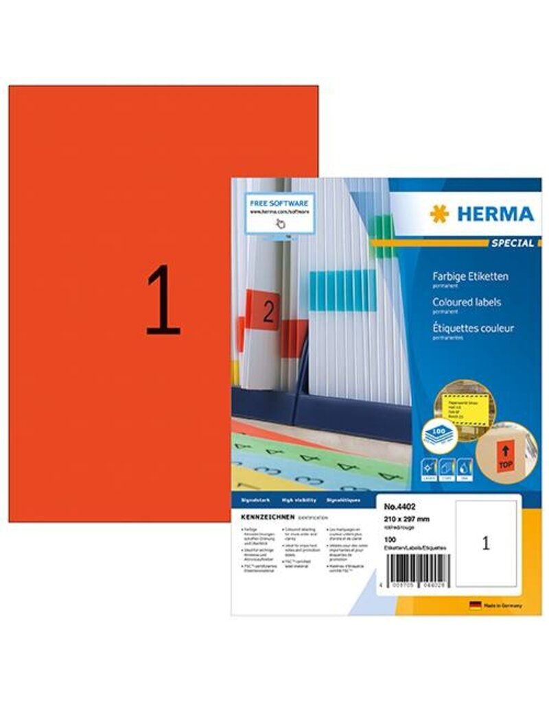 HERMA Universaletiketten 210x297 rot HERMA 4402 100 Blatt