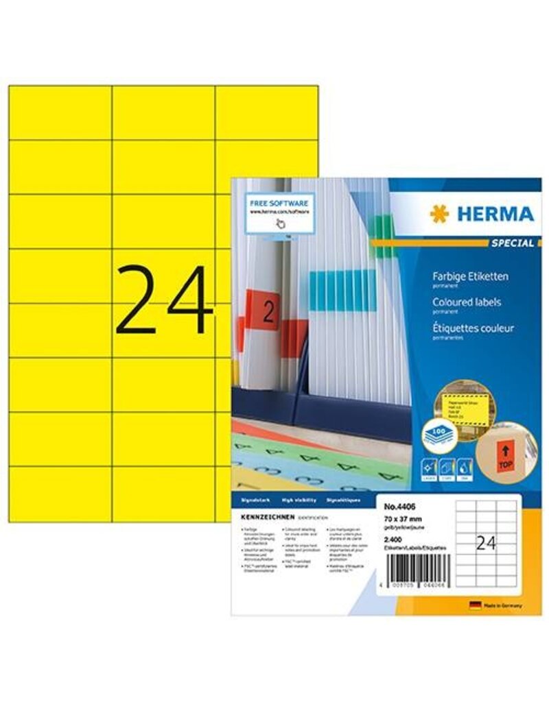 HERMA Universaletiketten 70x37 gelb HERMA 4406 100 Blatt