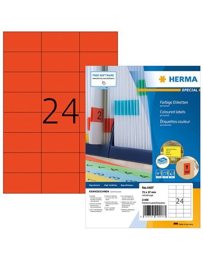 HERMA Universaletiketten 70x37 rot HERMA 4407 100 Blatt