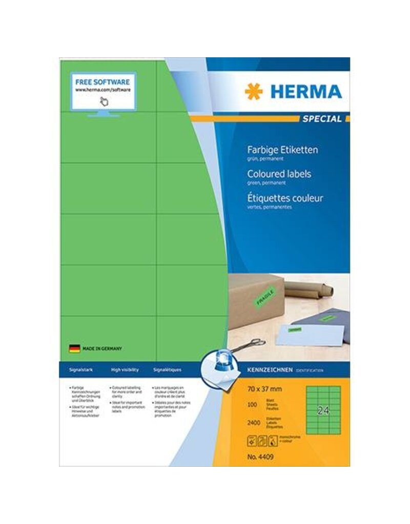 HERMA Universaletiketten 70x37 grün HERMA 4409 100 Blatt