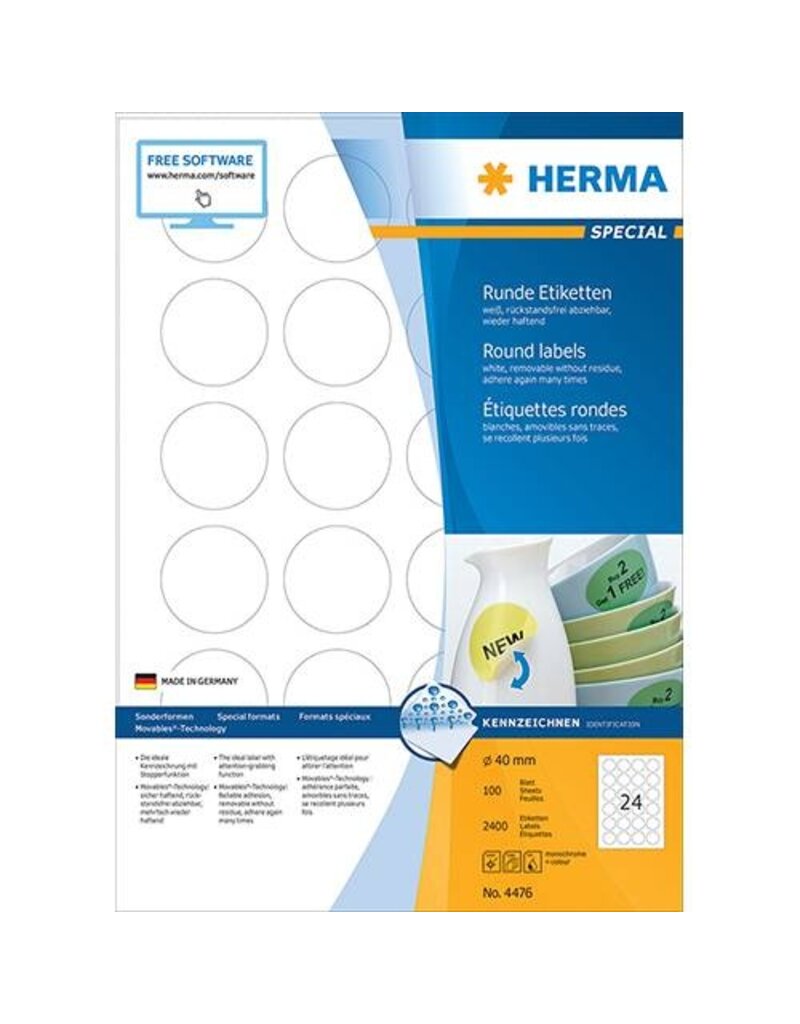 HERMA Universaletiketten D40mm weiß HERMA 4476 ablösbar