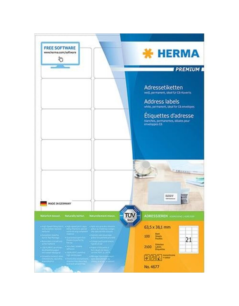 HERMA Universaletiketten 63,5x38,1 weiß HERMA 4677