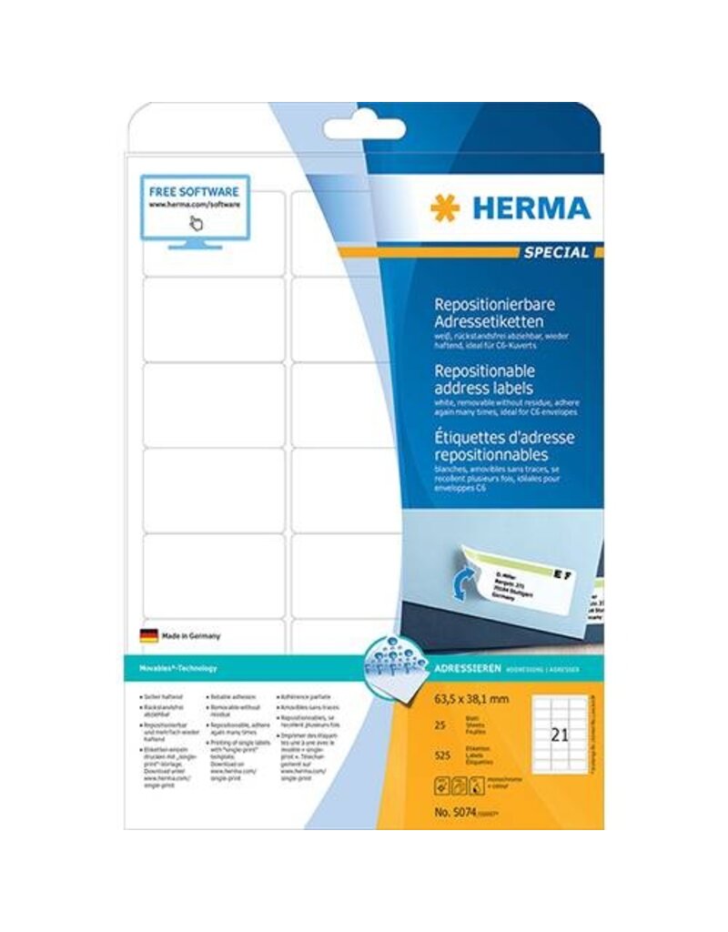 HERMA Universaletiketten 63,5x38,1 weiß HERMA 5074 ablösbar