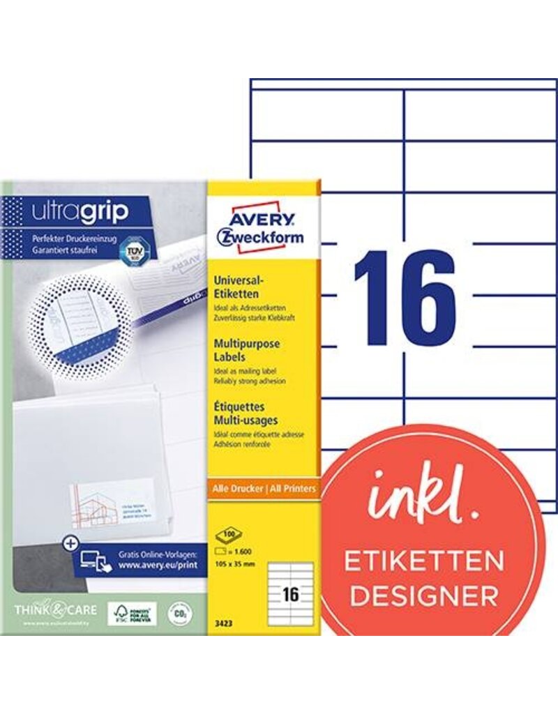 AVERY ZWECKFORM Universaletiketten 105x35 weiß AVERY ZWECKFORM 3423