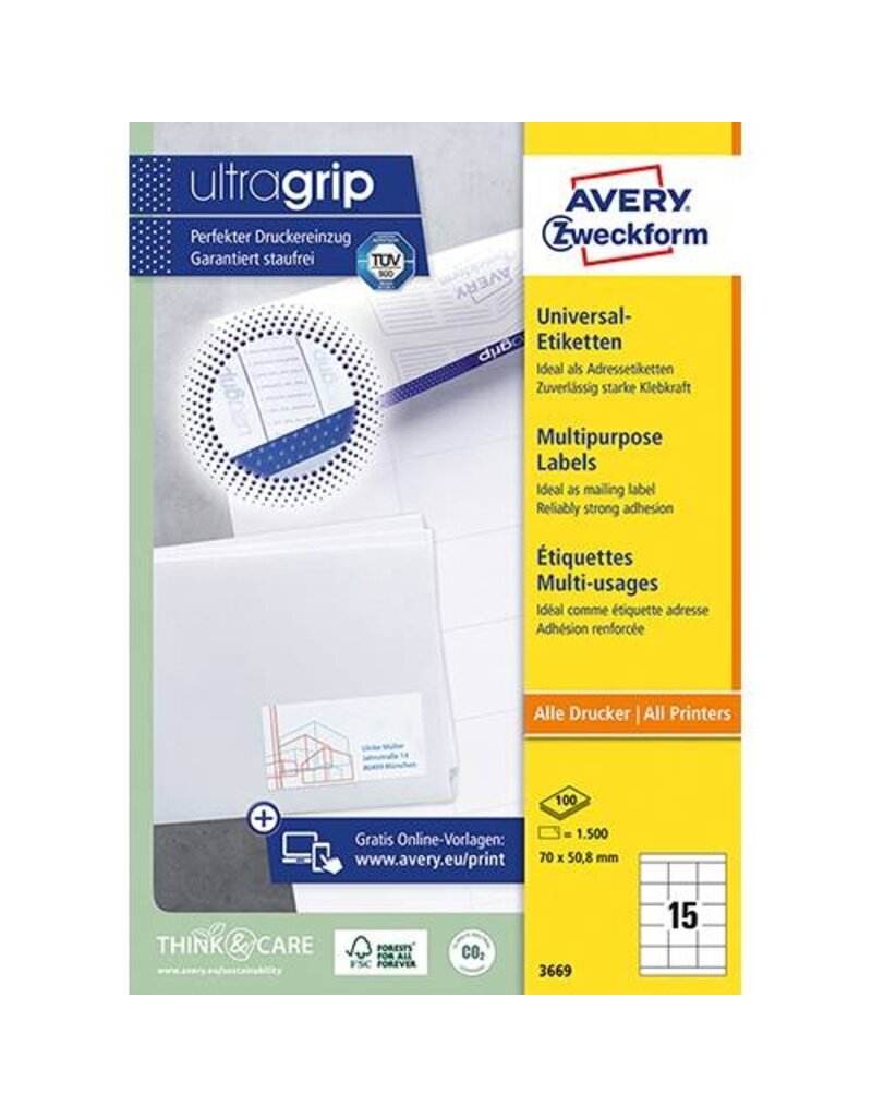 AVERY ZWECKFORM Universaletiketten 70x50,8 weiß AVERY ZWECKFORM 3669