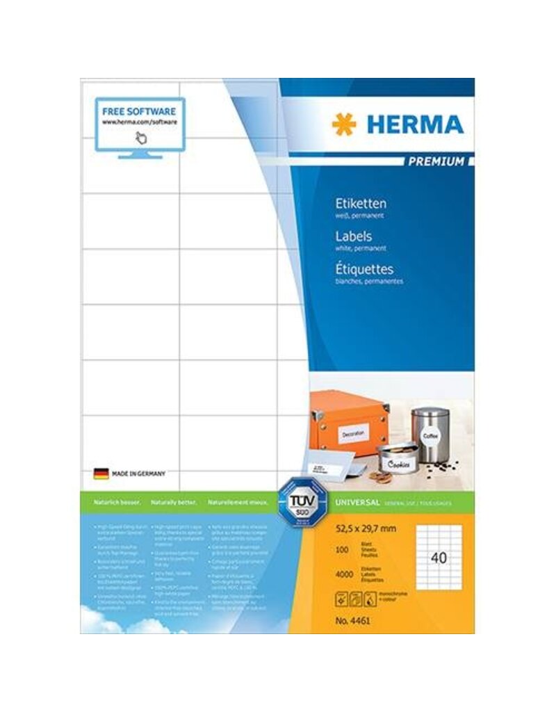 HERMA Universaletiketten 52,5x29,7 weiß HERMA 4461