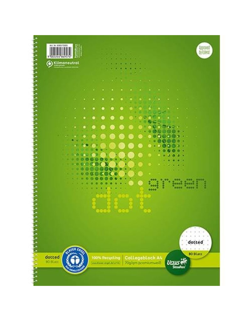 URSUS green Collegeblock A4 80BL punktkariert 5mm URSUS green 608573000 Rec.70g dotted
