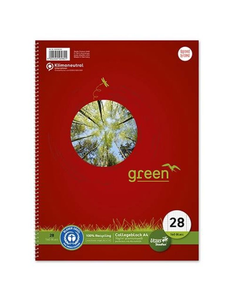 URSUS green Collegeblock A4 160BL LIN28 kariert 5mm URSUS green 608590028 Rec.70g 2 Randlin