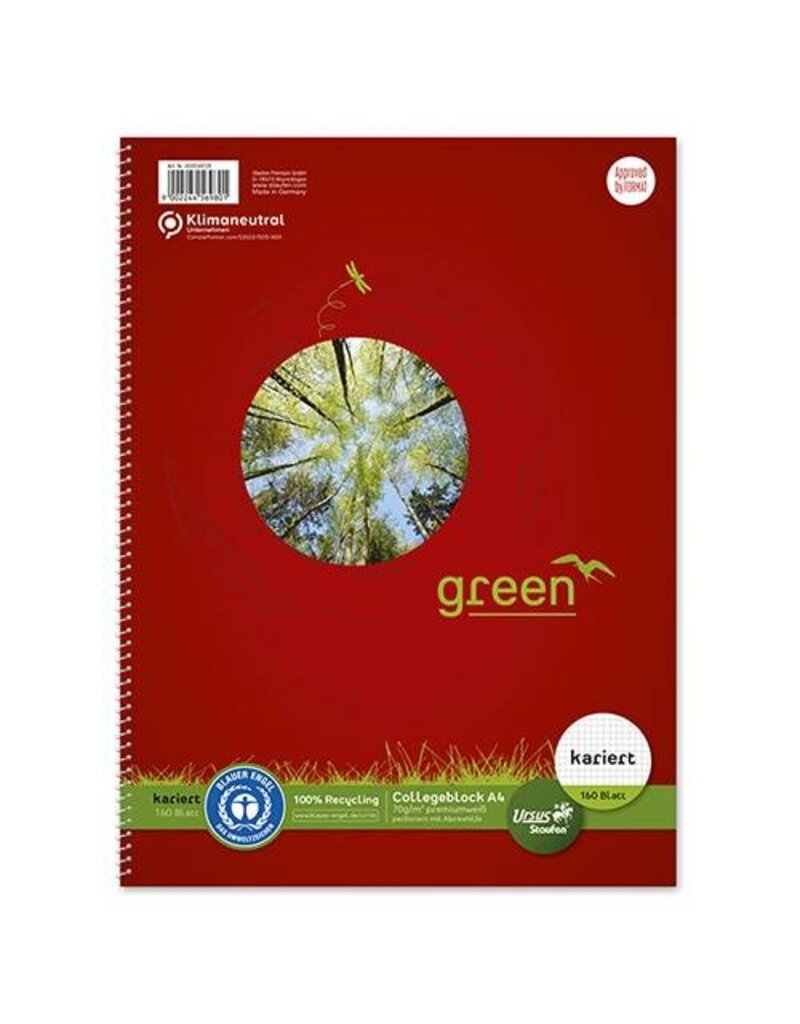 URSUS green Collegeblock A5 160BL kariert 5mm URSUS green 608592020 Recycling 70g