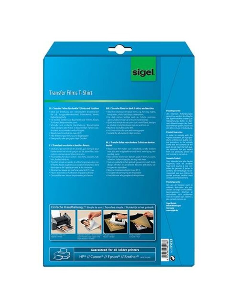 SIGEL Inkjet Bügelfolie A4/250µm 6BL dunkel SIGEL IP653