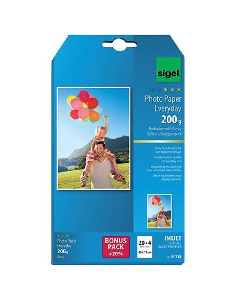 SIGEL Inkjet Fotopapier A6/195g 20+4BL weiß SIGEL IP718 Everyday 10x15cm