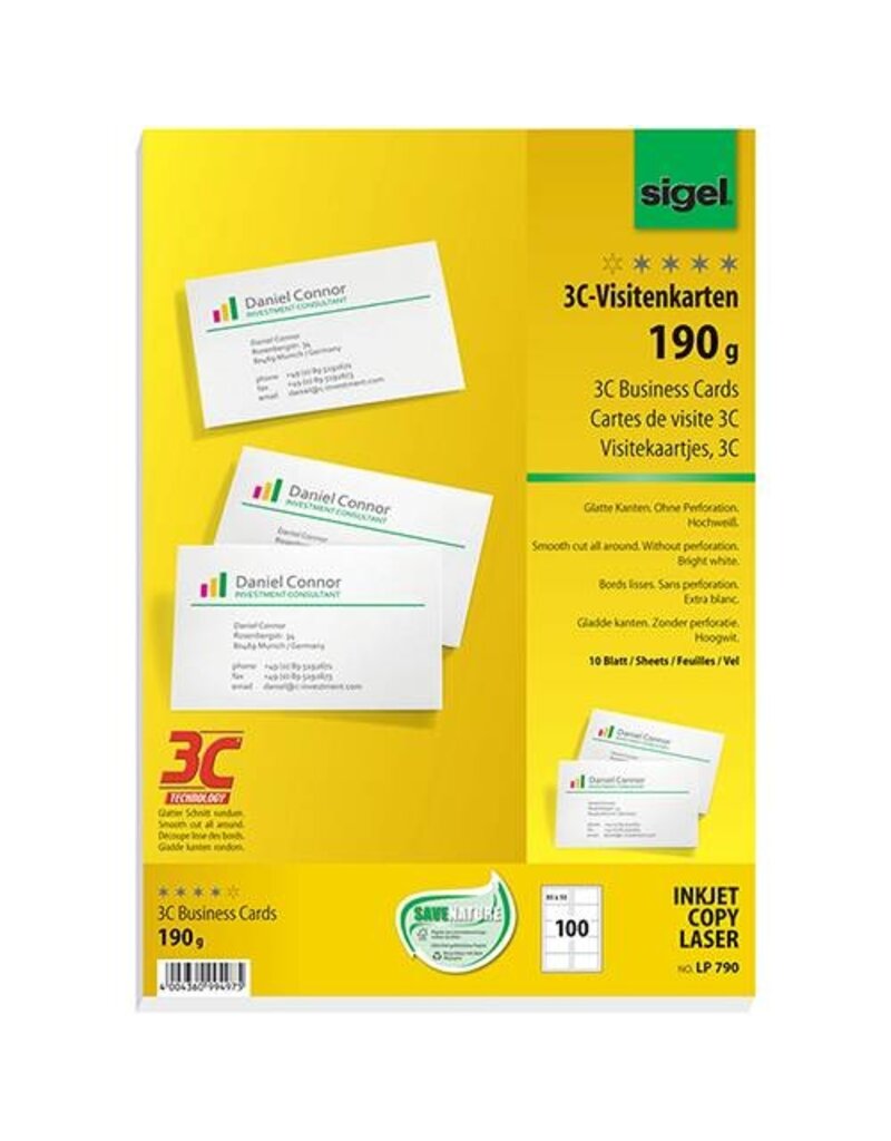 SIGEL Visitenkarten 100ST 190g hochweiß SIGEL LP790  85x55mm