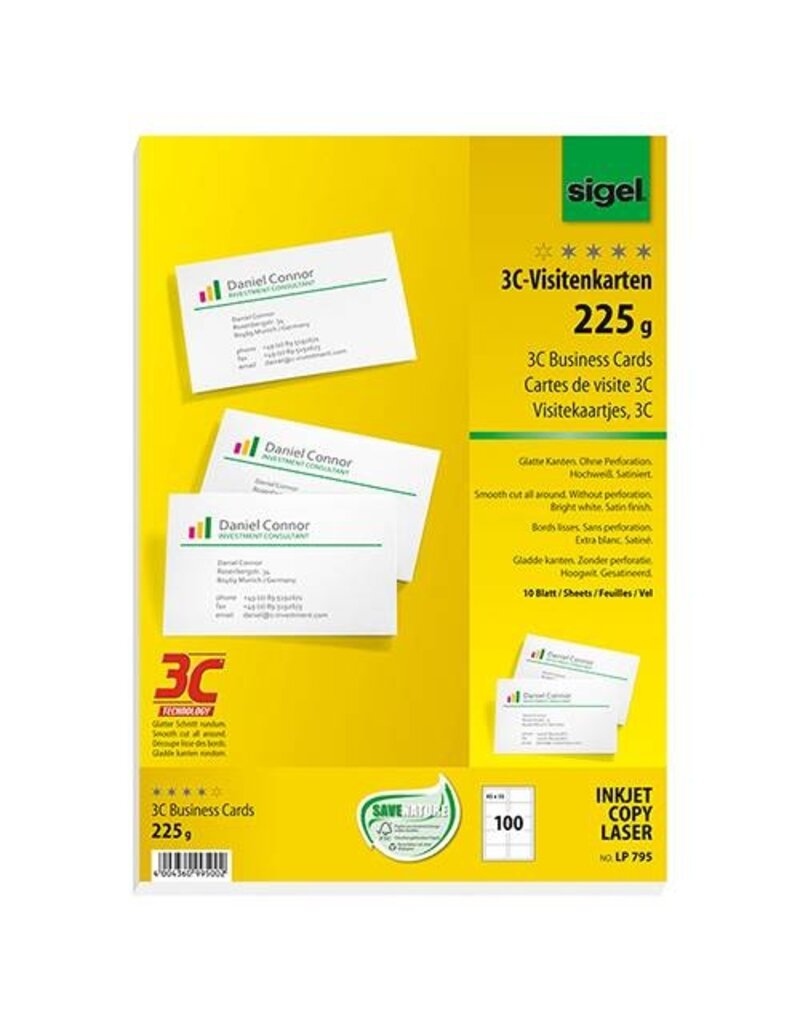 SIGEL Visitenkarten 100ST 225g hochweiß SIGEL LP795 85x55mm