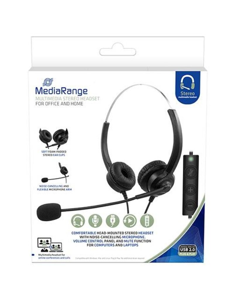 MEDIARANGE Headset mit Mikrofon USB-Stereo sw./silb MEDIARANGE MROS304