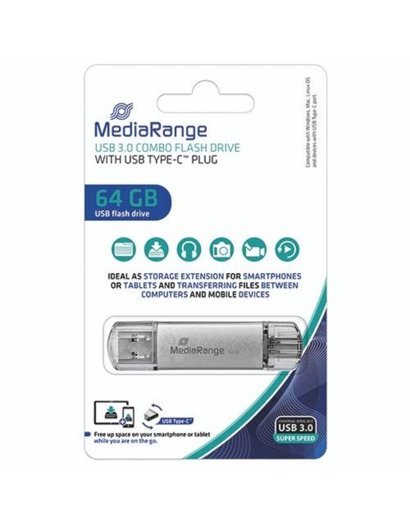 MEDIARANGE USB Stick 3.0+TypeC 2in1 inkl URA MEDIARANGE MR937 64GB Kombo
