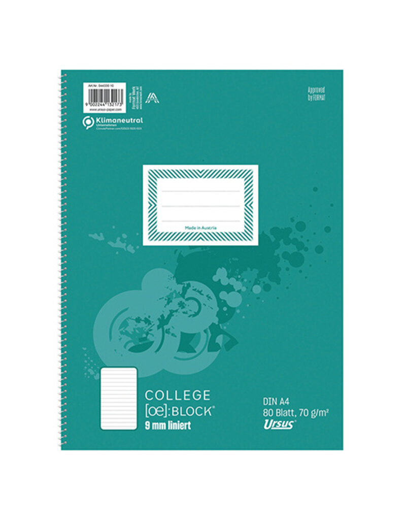 URSUS Style Collegeblock A4 80BL liniert 9mm URSUS Style 044330 10 ECF Papier 70g