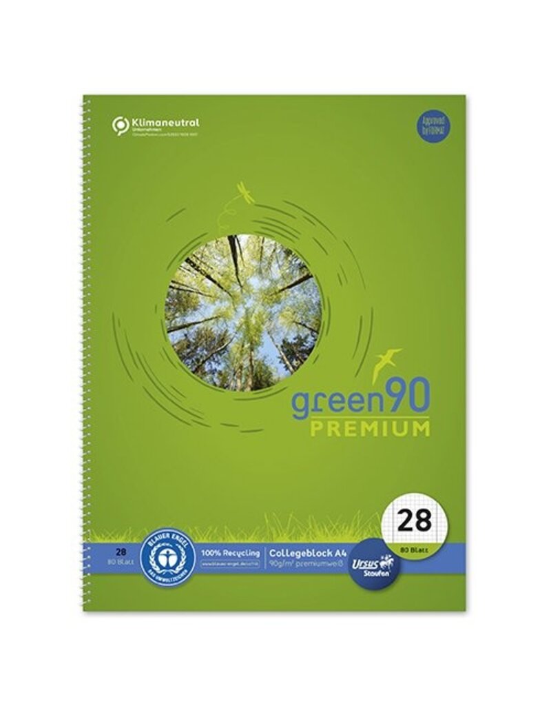 URSUS green Collegeblock A4 80BL kariert 5mm URSUS green 040835028 Rec. 90g 2 Randlin