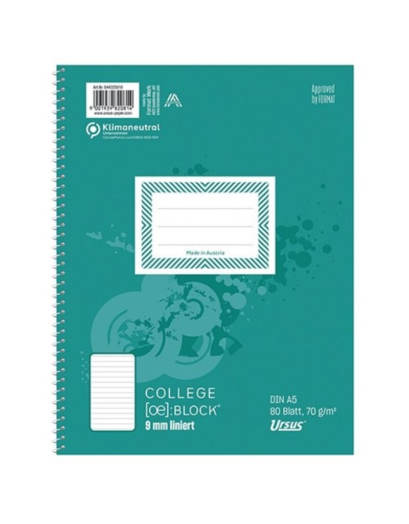 URSUS Style Collegeblock A5 80BL liniert 9mm URSUS Style 044335010 ECF Papier 70g