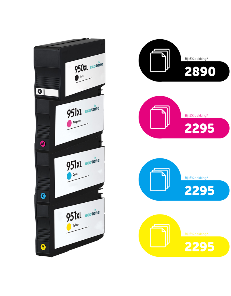 Ecotone Ecopack (Replaces HP 950/951XL ink) 2xBL + 1xCMY  - (BL 2x2890 Pages) (CMY 3x2295 Pages)