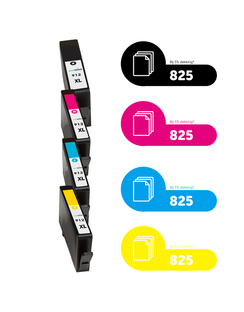 Ecotone Ecopack (Replaces HP 912XL ink) 2xBL + 1xCMY  - (BL 2x825 Pages) (CMY 3x825 Pages)