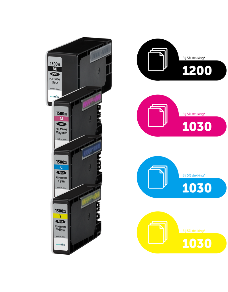 Ecotone Ecopack (Replaces Canon PGI-1500XL ink) 2xBL + 1xCMY  - (BL 2x1200 Pages) (CMY 3x1030 Pages)