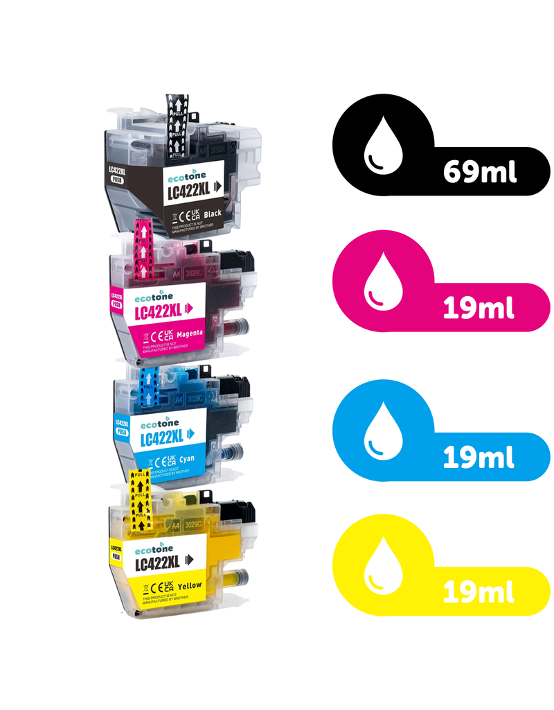 Ecotone Ecopack (Replaces Brother LC-422XL ink) 2xBL + 1xCMY  - (BL 2x69ml) (CMY 3x19ml)