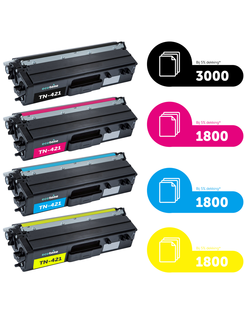 Ecotone Ecopack (Replaces Brother TN-421 toner) 2xBL + 1xCMY  - (BL 2x3000 Pages) (CMY 3x1800 Pages)