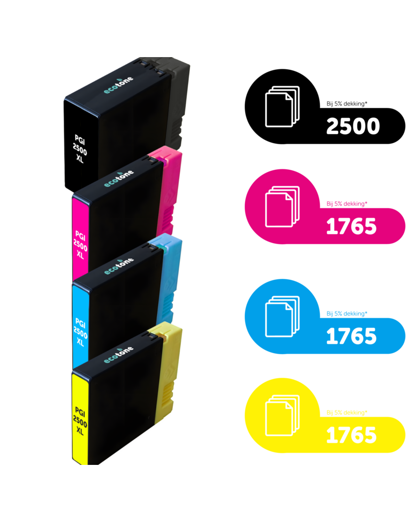 Ecotone Ecopack (Replaces Canon PGI-2500XL ink) 2xBL + 1xCMY  - (BL 2x2500 Pages) (CMY 3x1765 Pages)