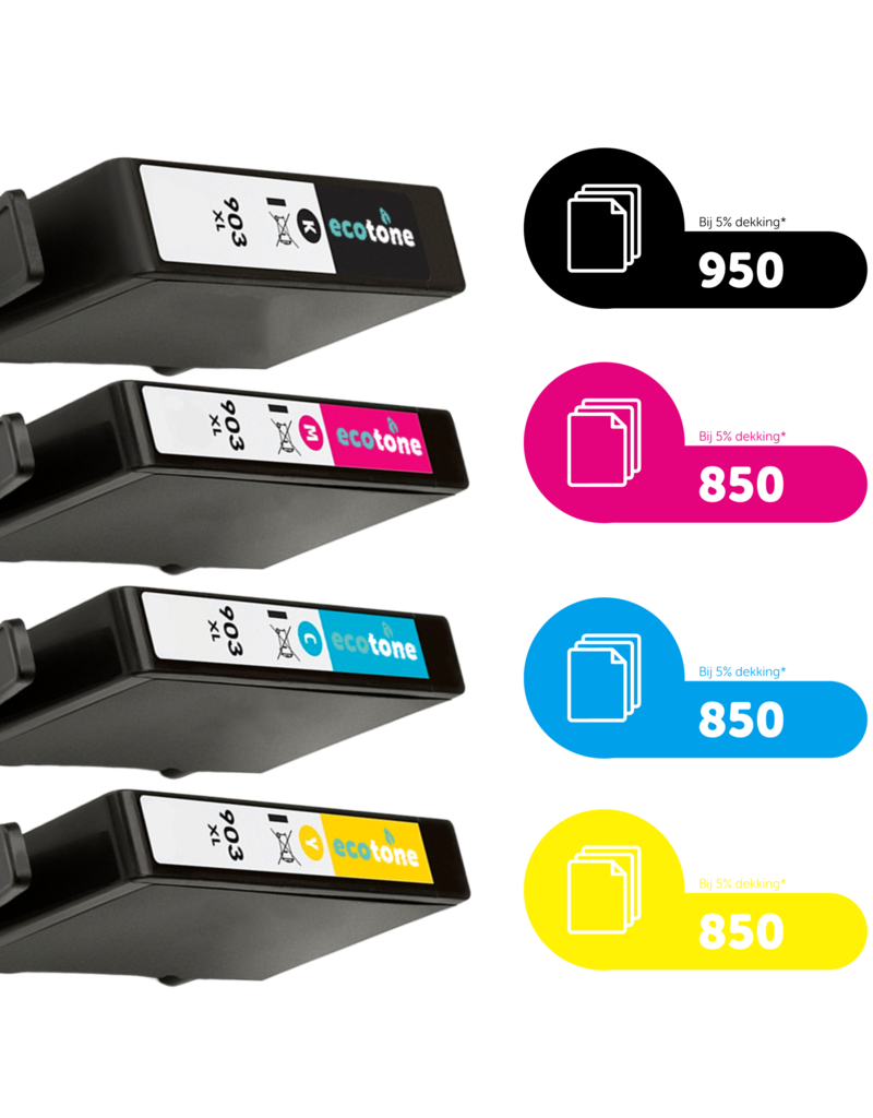 Ecotone Ecopack (Replaces HP 903XL ink) 2xBL + 1xCMY  - (BL 2x950 Pages) (CMY 3x850 Pages)