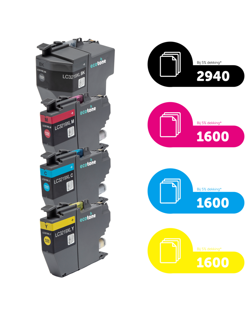 Ecotone Ecopack (Replaces Brother LC-3219XL ink) 2xBL + 1xCMY  - (BL 2x2940 Pages) (CMY 3x1600 Pages)