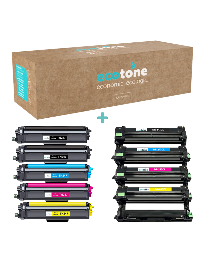 Ecotone Ecopack (Replaces Brother TN-247 toner/drum) 2xBl+1xCMY+1xDr - (BL 2x3000 Pages) (CMY 3x2300 Pages) (Drum 1x18000 Pages)