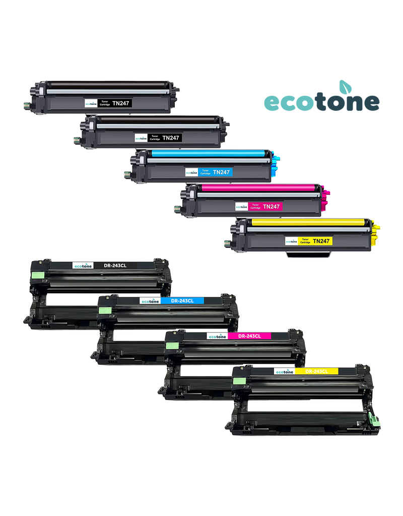 Ecotone Ecopack (Replaces Brother TN-247 toner/drum) 2xBl+1xCMY+1xDr - (BL 2x3000 Pages) (CMY 3x2300 Pages) (Drum 1x18000 Pages)