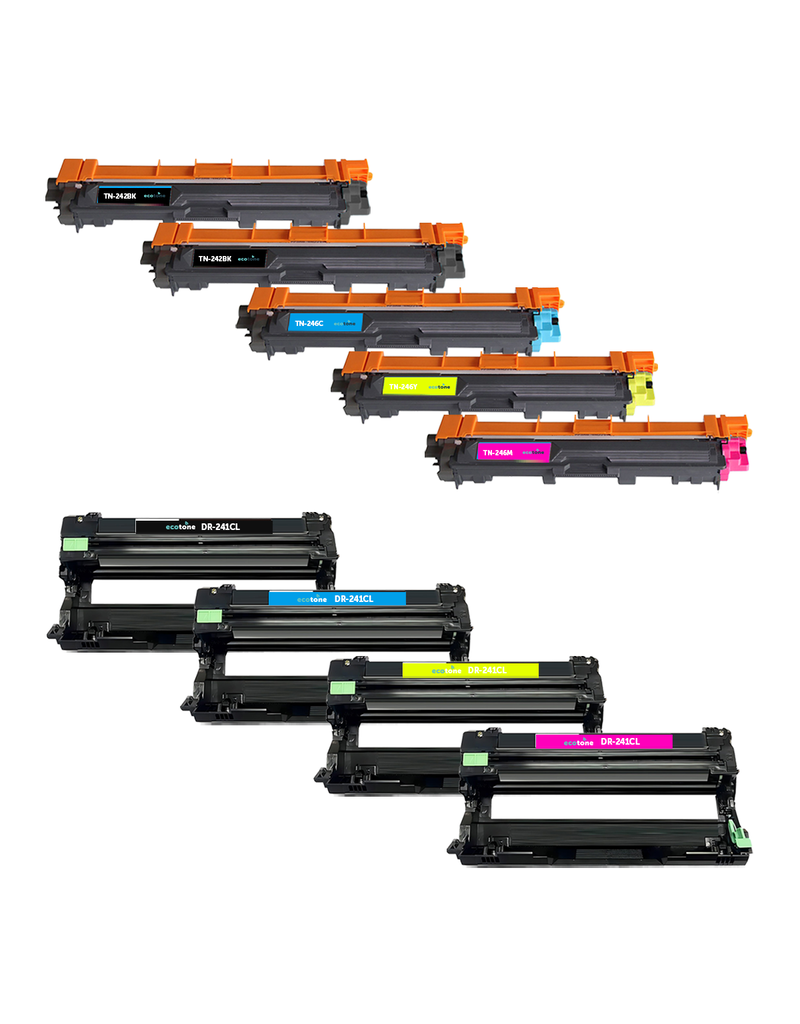 Ecotone Ecopack (Replaces Brother TN-246 toner/Drum) 2xBL+1xCMY+1xDr - (BL 2x2500 Pages) (CMY 3x2200 Pages) (Drum 1x15000 Pages)