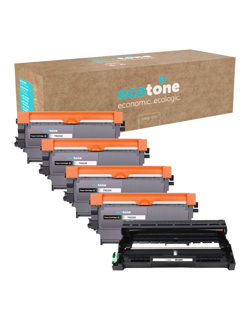 Ecotone Ecopack (Replaces Brother TN-2220 toner/drum) 4xBlack + 1xDr - (BL 4x2600 Pages) (Drum 1x12000 Pages)