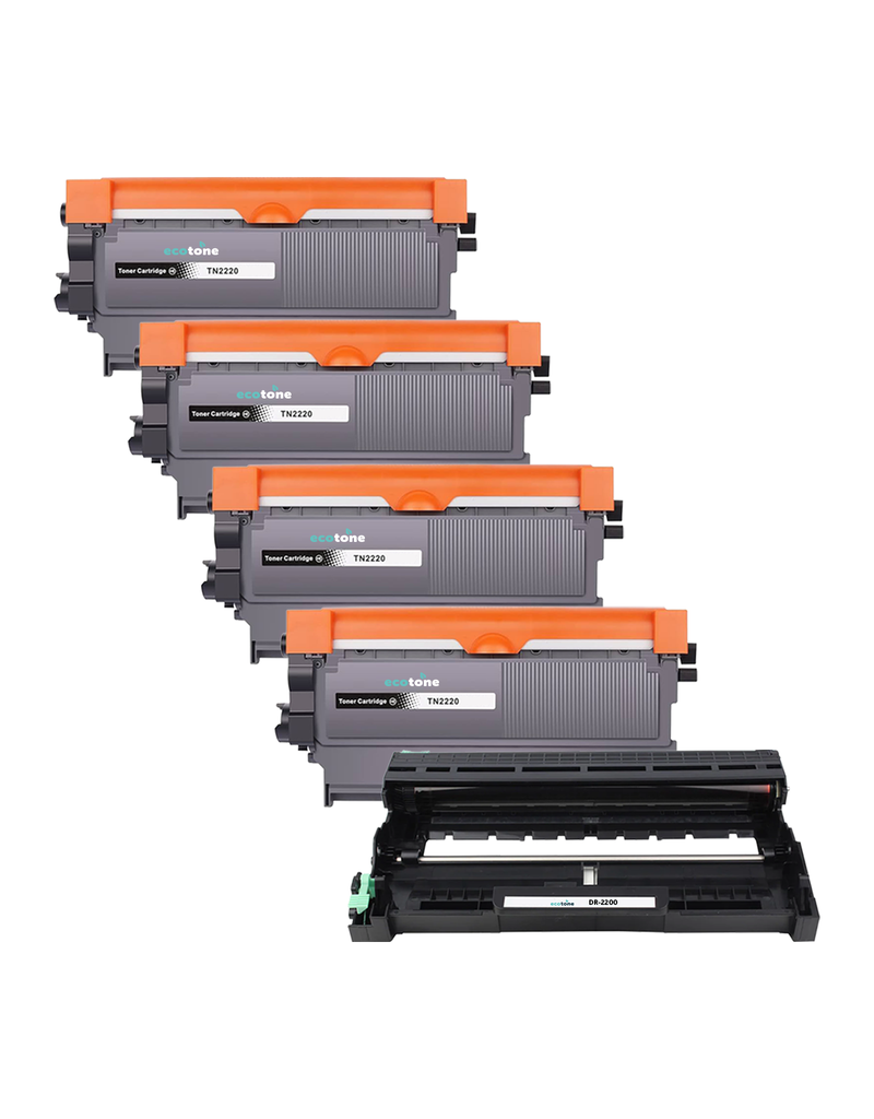 Ecotone Ecopack (Replaces Brother TN-2220 toner/drum) 4xBlack + 1xDr - (BL 4x2600 Pages) (Drum 1x12000 Pages)