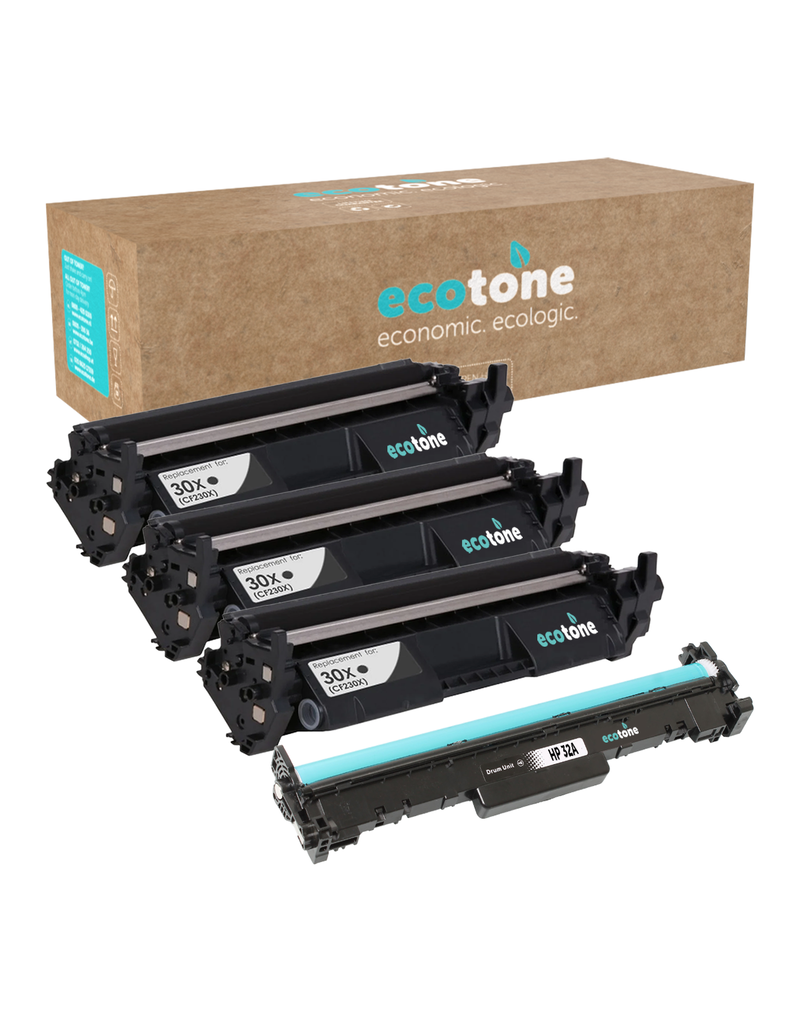Ecotone Ecopack (Replaces HP 30X CF230x toner/drum) 3xBlack + 1xDrum - (BL 3x3500 Pages) (Drum 1x23000 Pages)