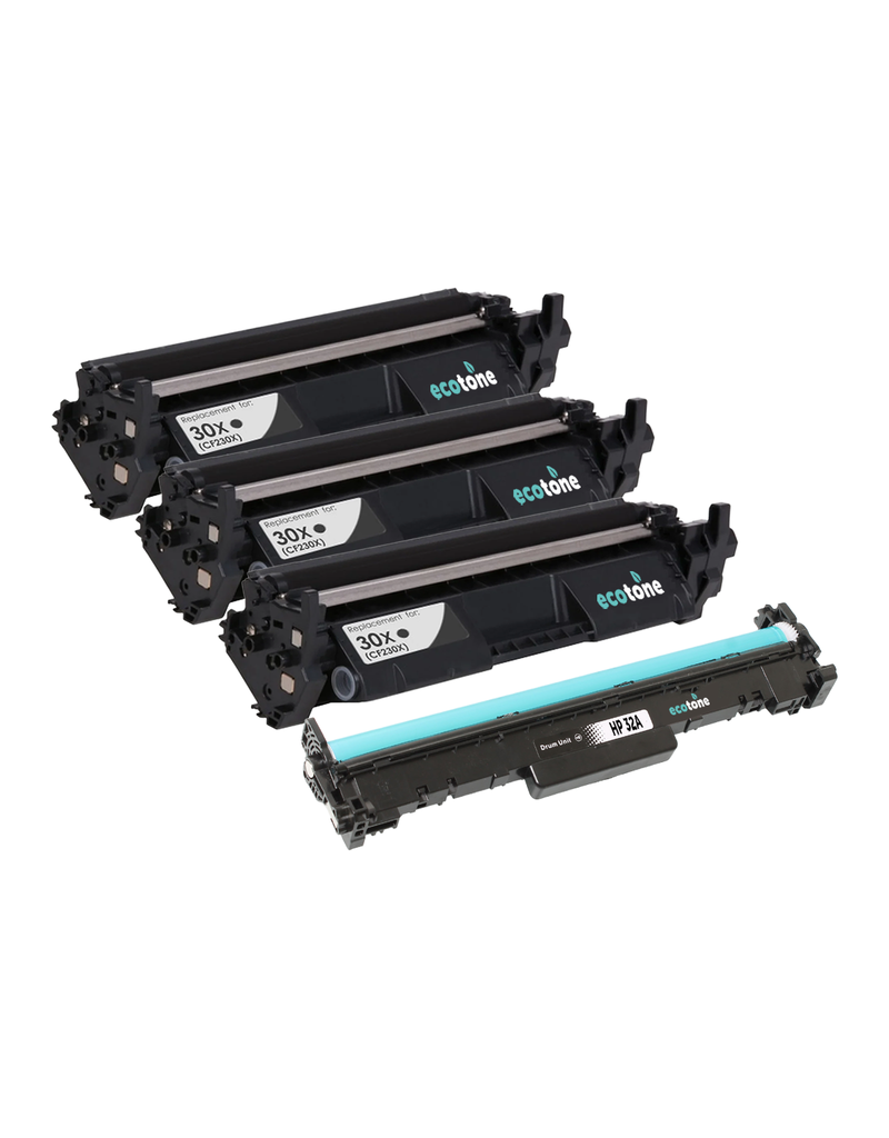 Ecotone Ecopack (Replaces HP 30X CF230x toner/drum) 3xBlack + 1xDrum - (BL 3x3500 Pages) (Drum 1x23000 Pages)