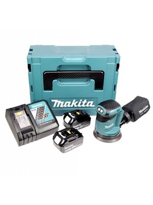 Makita DBO180RTJ 18V Li-Ion Accu excentrische schuurmachine set (2x 5.0Ah accu) in Mbox - 125mm