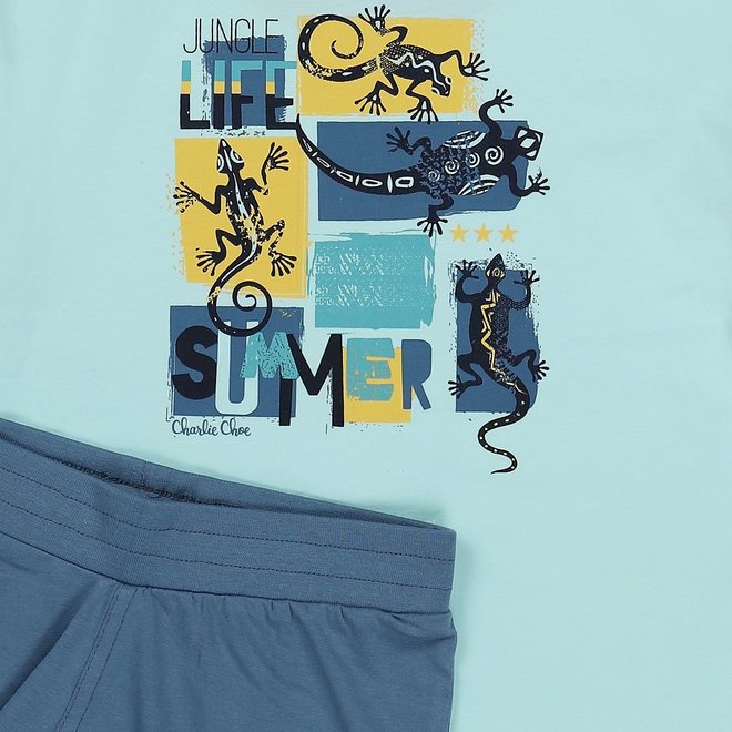 Charlie Choe Boys Pyjama Short Set Aqua Blue Lizard