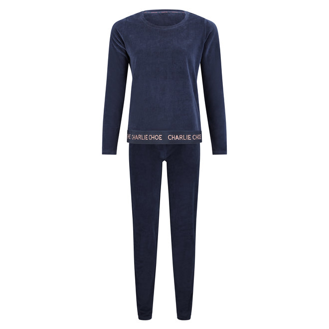 Charlie Choe Damen Pyjama Homewear Set Blau Velour