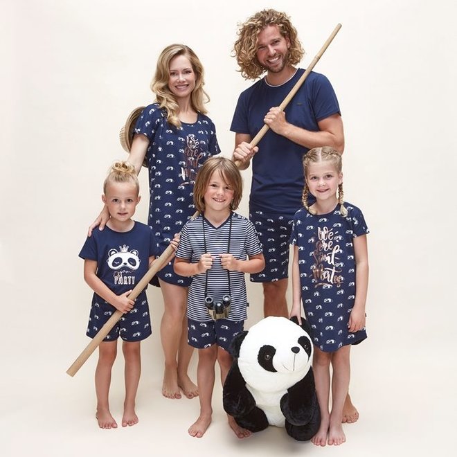 Charlie Choe Heren Pyjama Short Indigo Blauw Panda