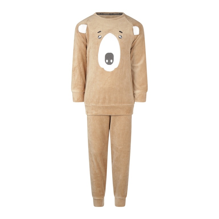 visueel Behoort Betekenisvol Charlie Choe Jongens Pyjama Homewear Set Velours Zand Beer - Charlie Choe