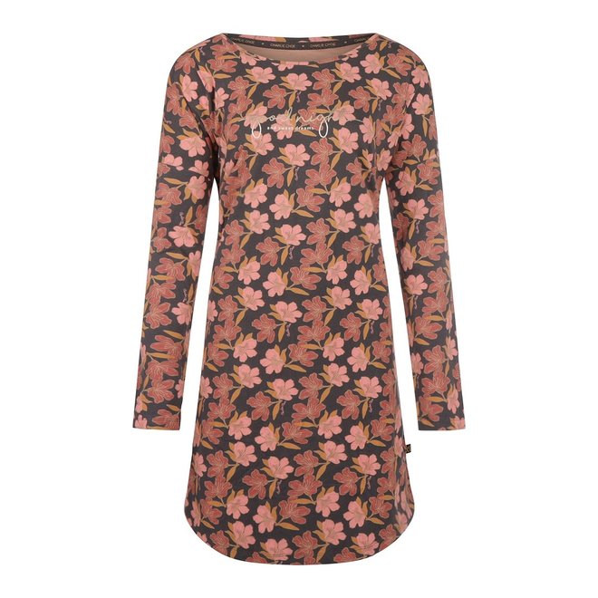 Charlie Choe Damen Nachthemd Bigshirt Dunkelgrau Blumen