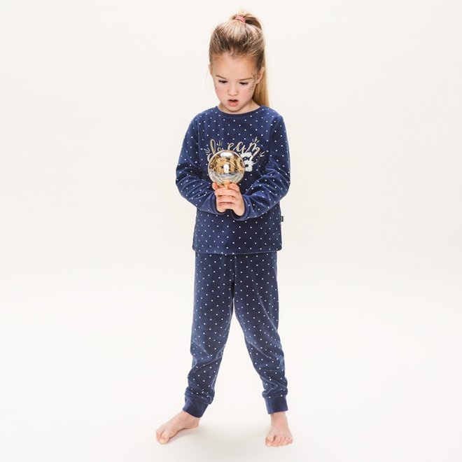 Charlie Choe Girls Pyjama Homewear Set Dark Blue Velour