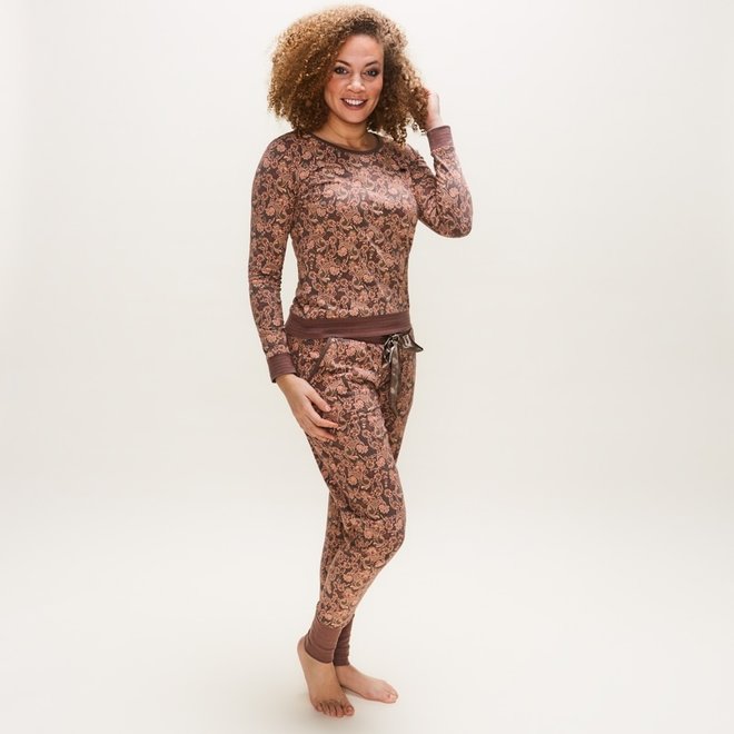 Charlie Choe Ladies Pyjama Shirt Pullover Grey Brown