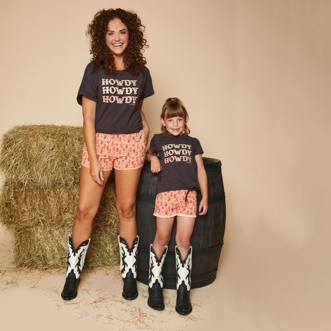 Charlie Choe Meisjes Pyjama Shortama Grijsbruin Cowboy