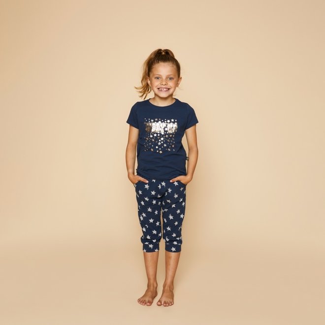 Charlie Choe Girls Pyjamas Three Quarter Dark Blue Stars